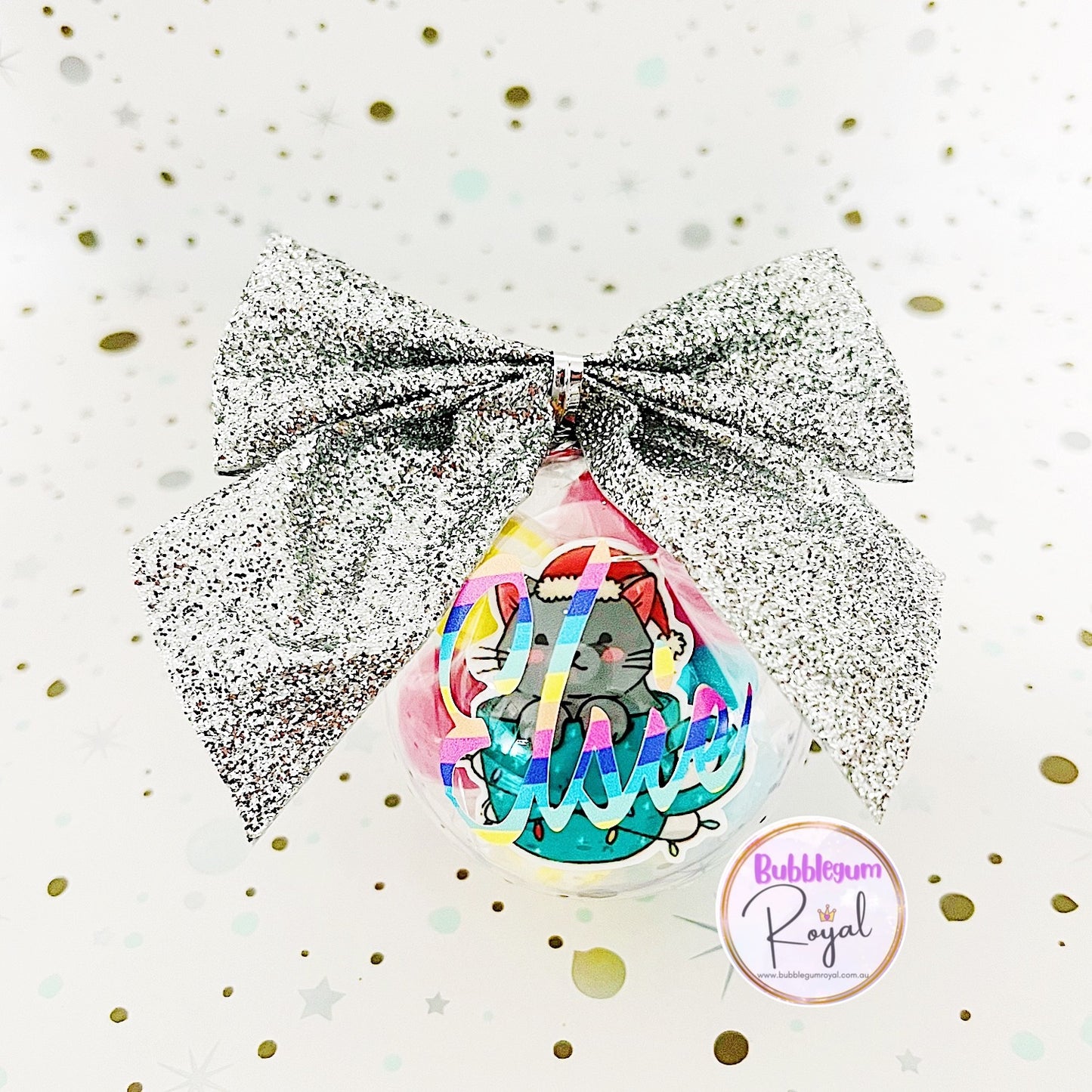 Teacup Christmas Cat - Personalised Bauble