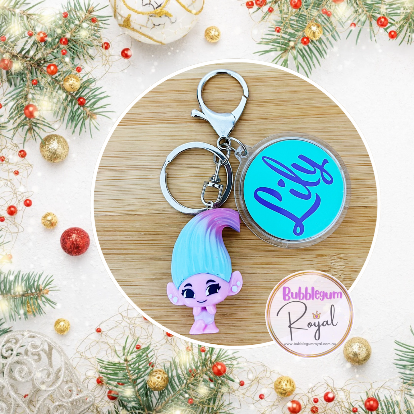Satin Trolls Band Together - Personalised Keyring/Bag Tag