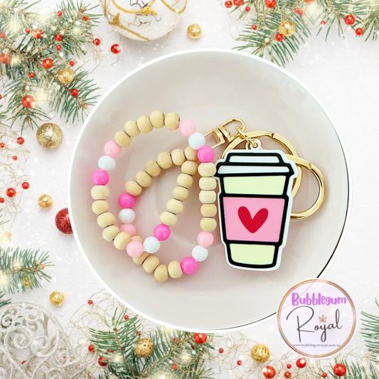 Bead Keychain - Pink & White