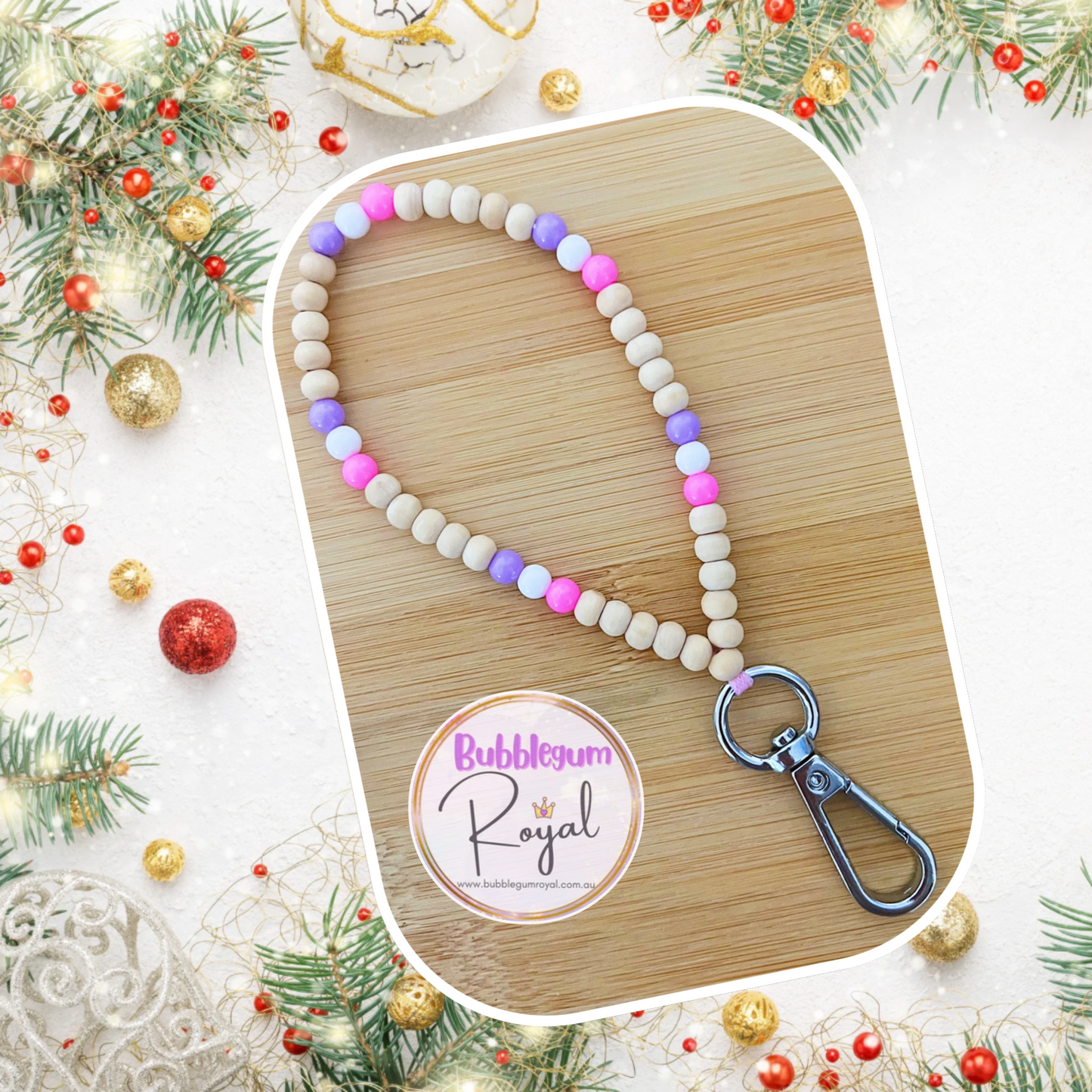 Bead Keychain - Pink, White & Purple