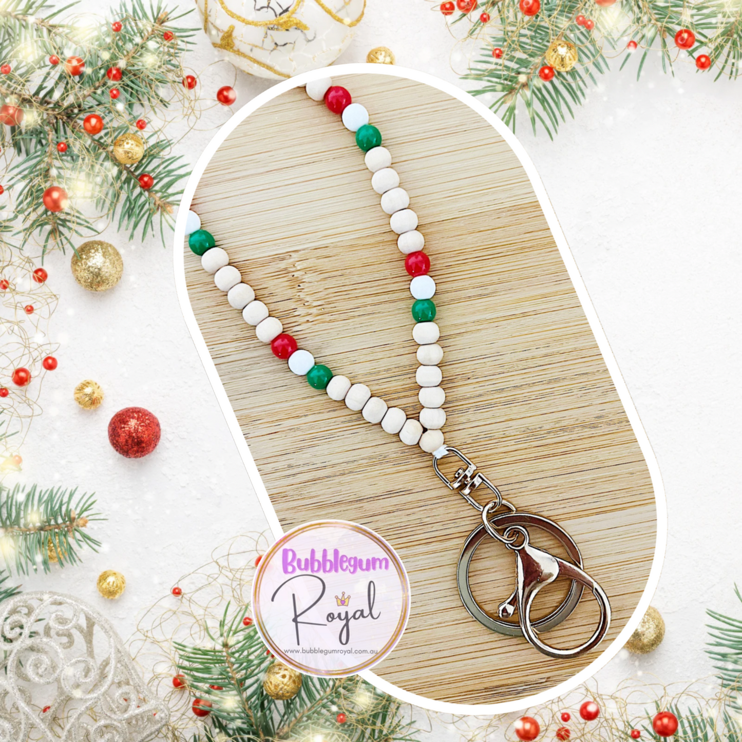 Bead Keychain - Red, White & Green