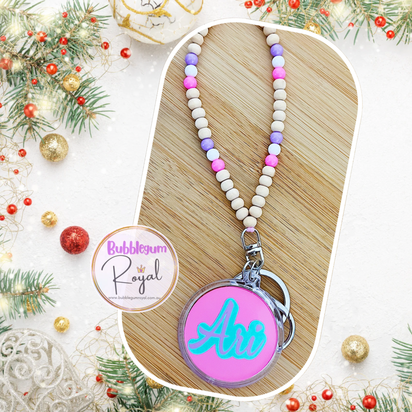 Bead Lanyard - Pink, White & Purple