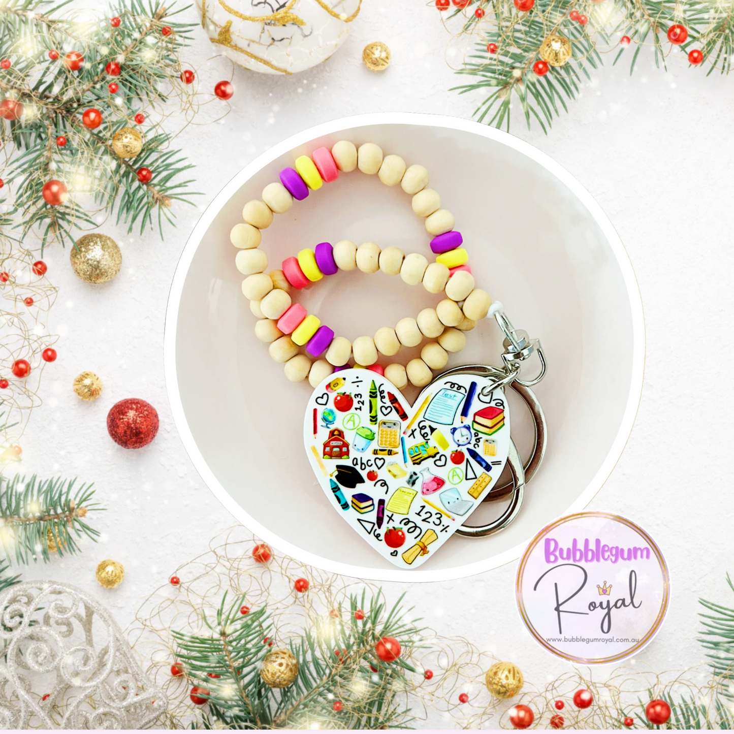 Bead Keychain - Purple, Yellow & Pink