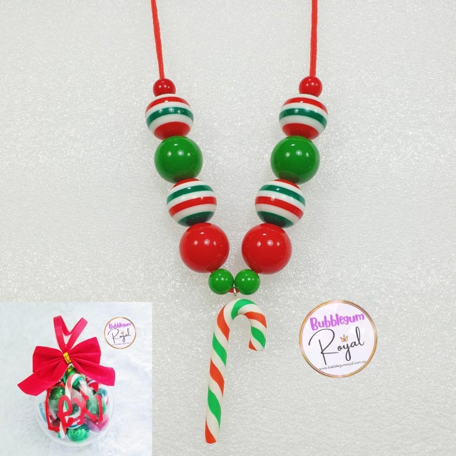Red & Green Candy Cane - Personalised Bauble - Necklace or DIY Kit