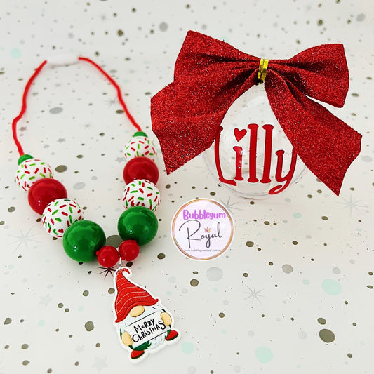 Merry Christmas Gnome - Personalised Bauble - Necklace or DIY Kit