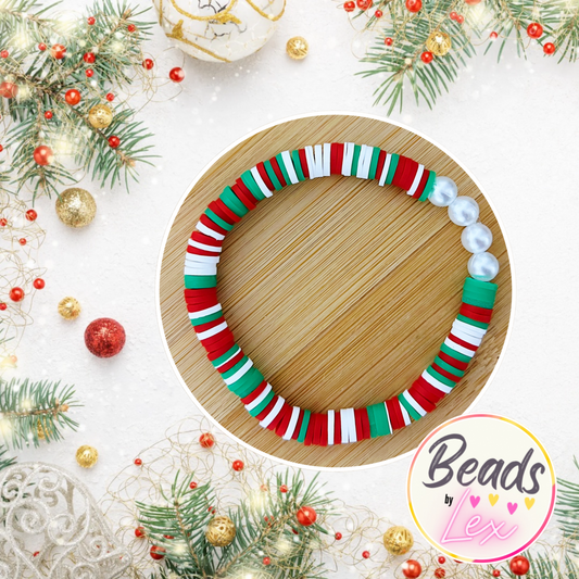 Pearl Christmas Clay Bead Bracelet