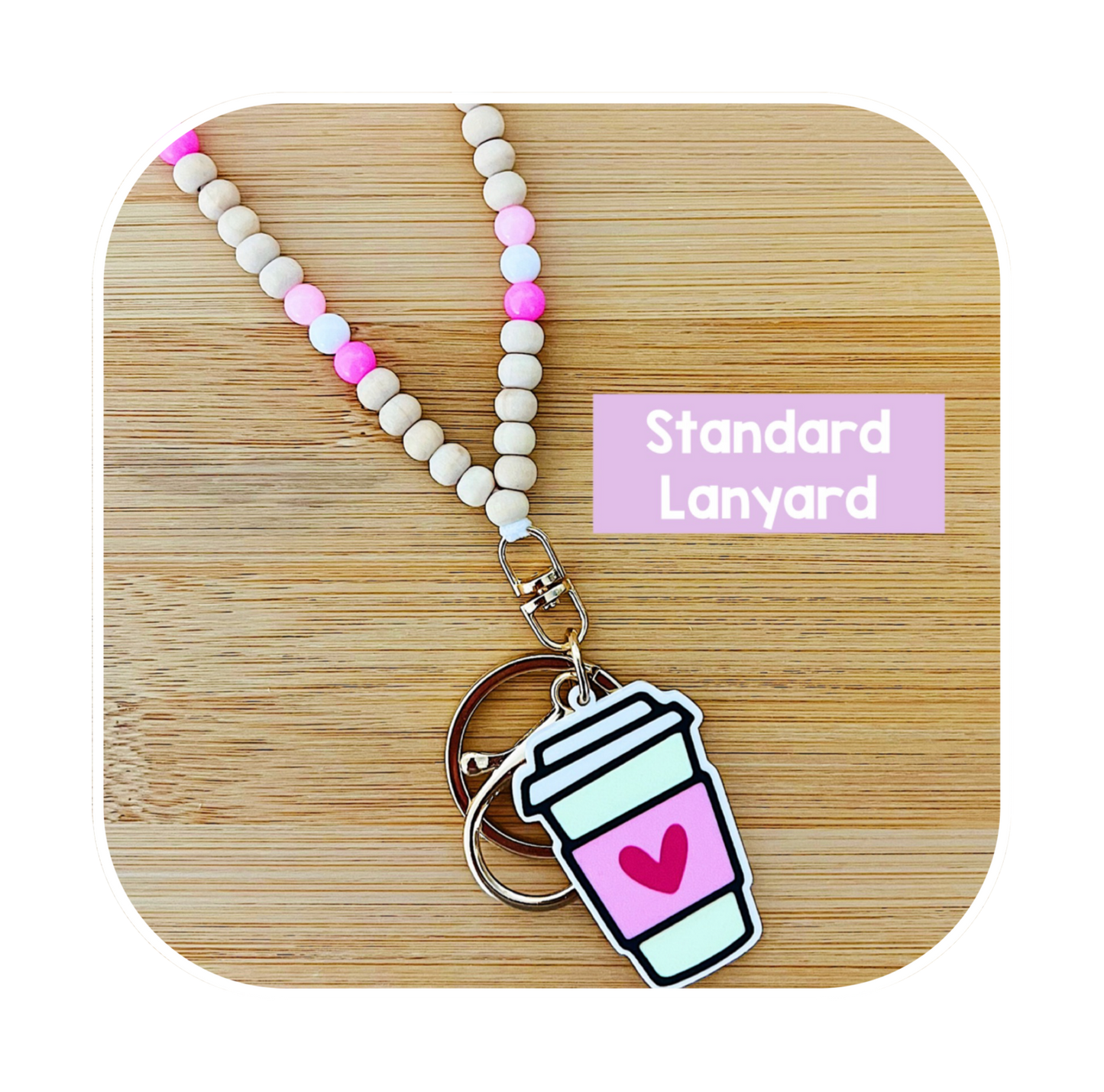 Bead Lanyard - Pink, White & Blue