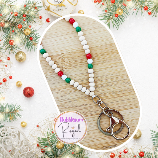 Bead Keychain - Red, White & Green