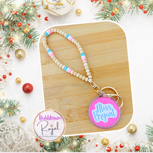 Bead Keychain - Pink, White & Blue