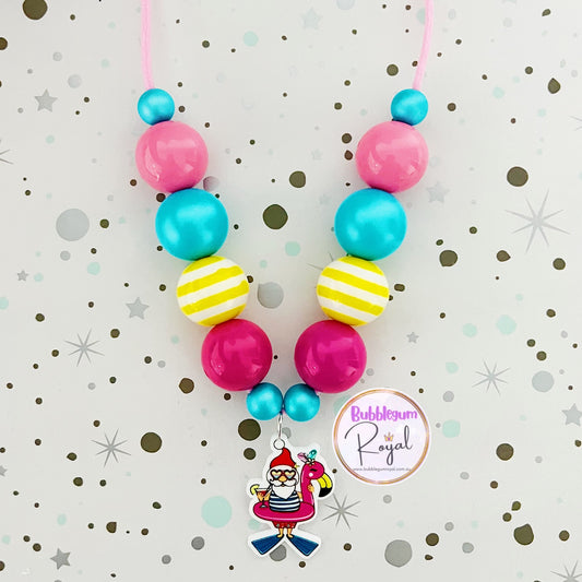Flamingo Pool Float Santa - Personalised Bauble - Necklace or DIY Kit